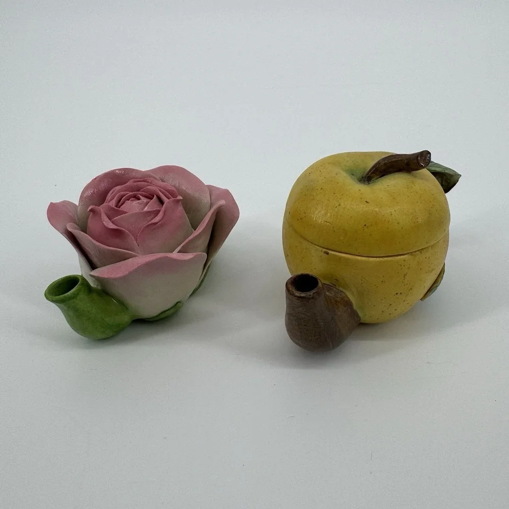 Vintage Style Rose & Apple Teapot Set Miniature Floral Novelty Cottagecore Chic